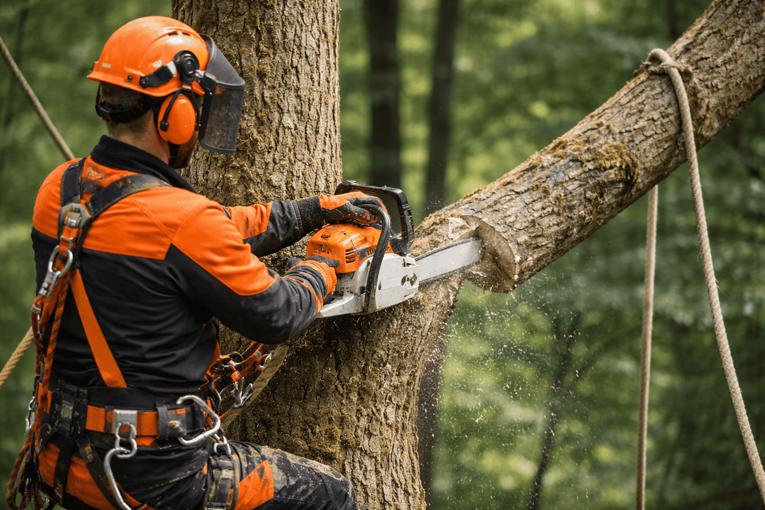 Tree being cut back carefully