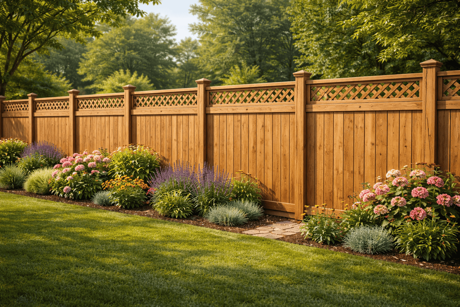 New fence panels in a garden