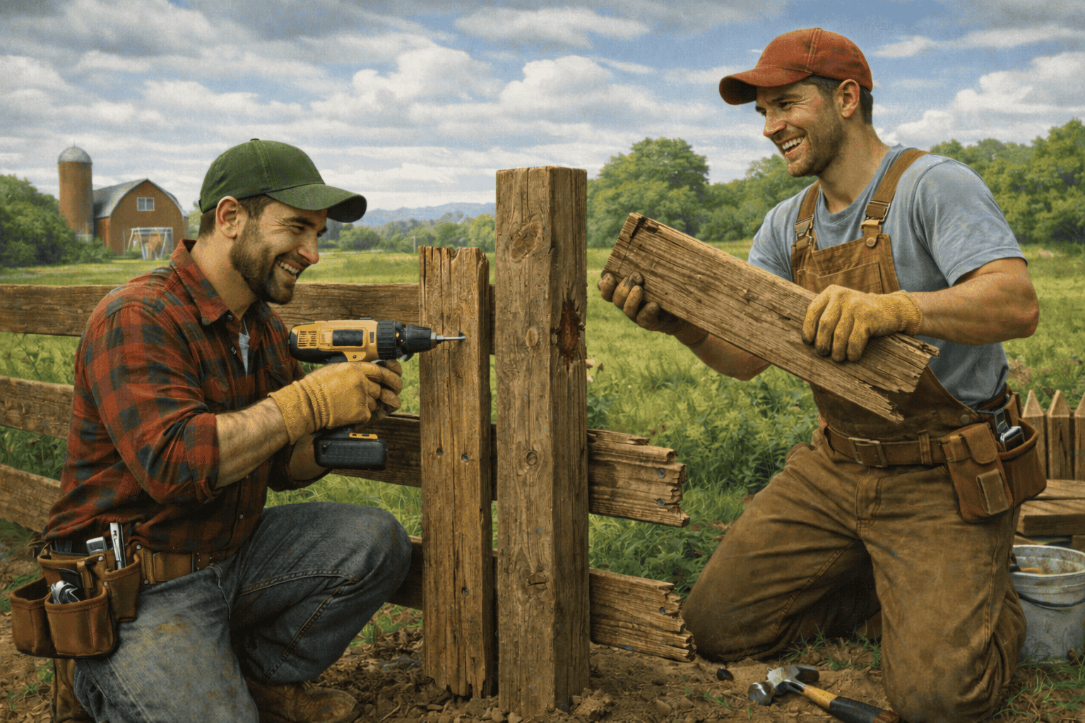 Fence posts being installed
